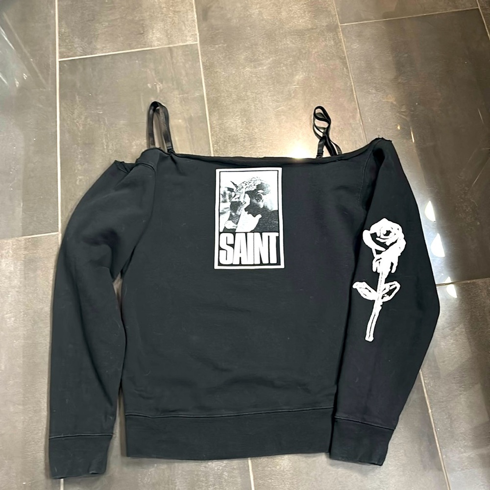 Tupac raw hem sweatshirt  with bra straps